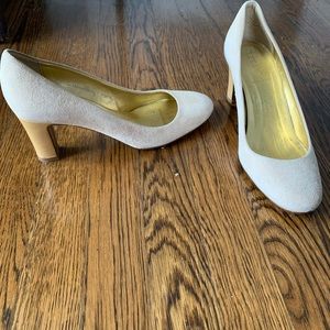 JCREW cream w/ patient leather block heel
